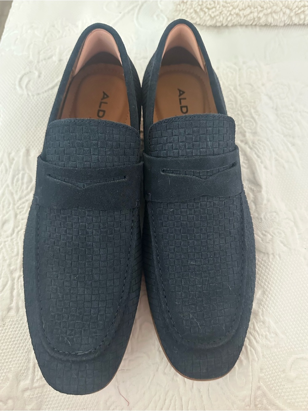 Aldo Men’s Dark Blue Suede Woven Penny Loafers